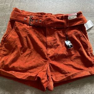 NWT Express Size 14 Shortie Extreme High Rise Stretch Orange Corduroy Shorts